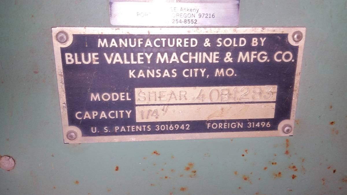 BLUE VALLEY MACHINE & MFG COMPANY SHEAR 40B1283 Shears | MD Equipment Services LLC